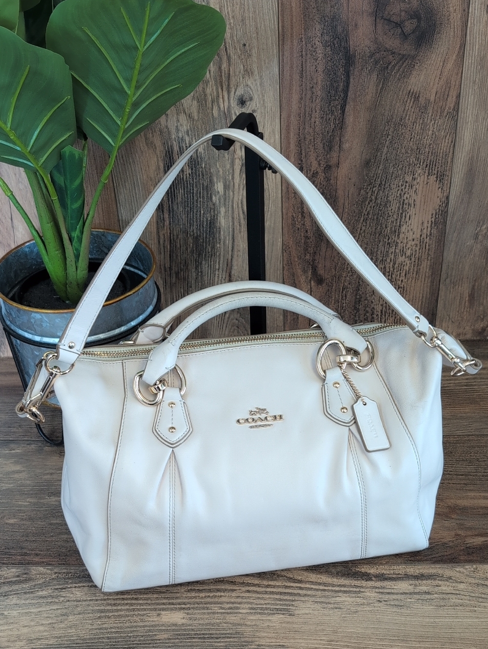 Coach Ivory Off White Colette Pleated Leather Satchel M410 - Picture 1 of 16